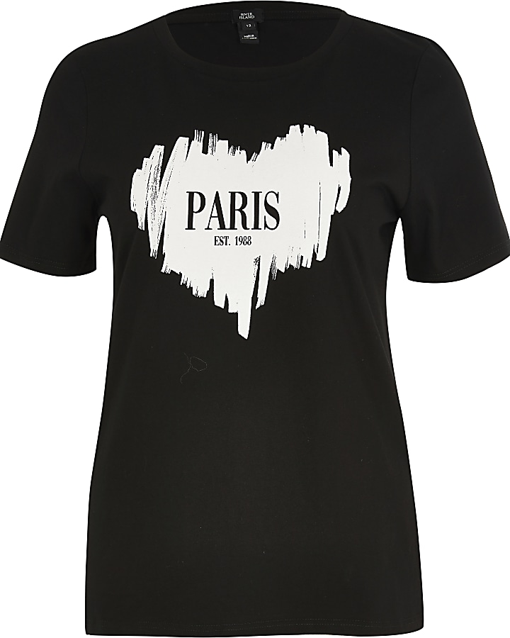 Black 'Paris' heart print t-shirt