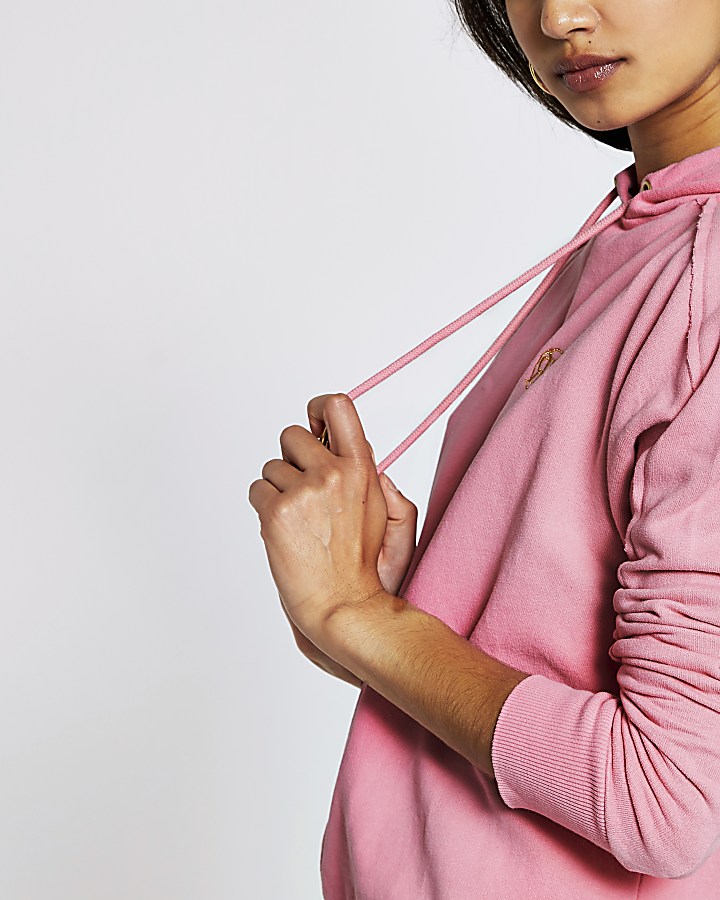 Pink long sleeve exposed seam hoodie