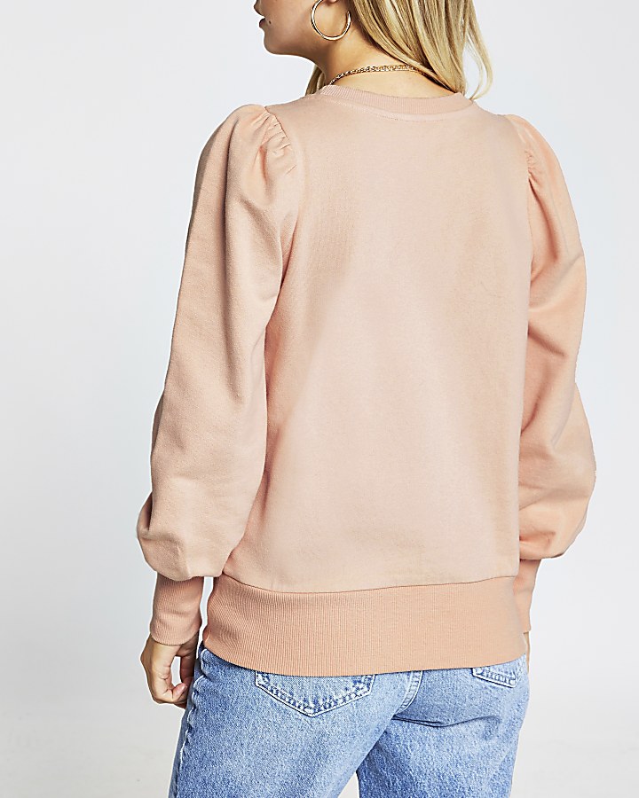 Petite pink RI puff sleeve sweatshirt