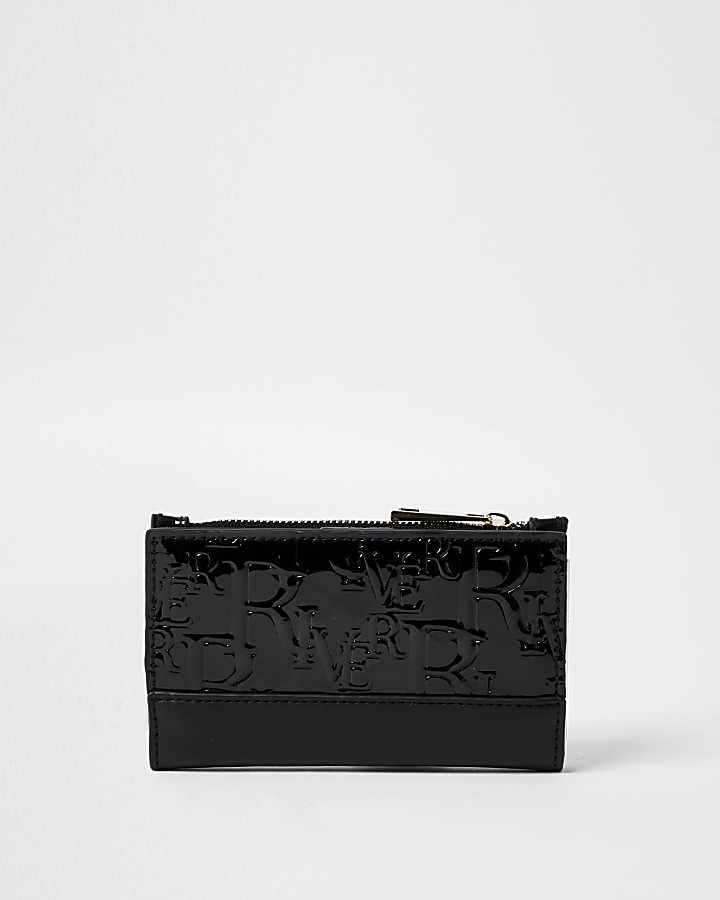 Black embossed mini foldout purse