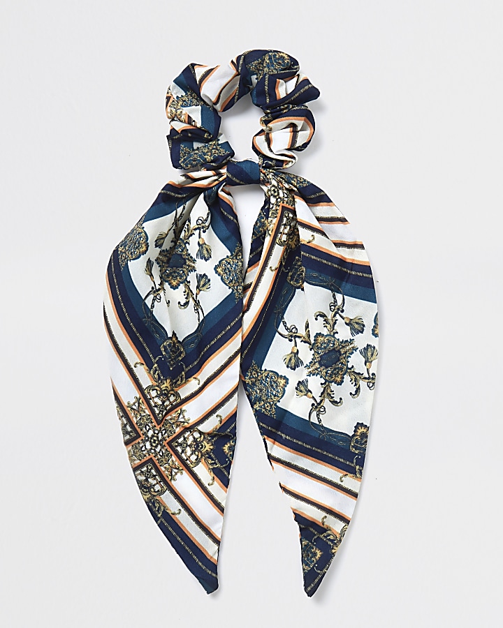 White baroque scarf print scrunchie