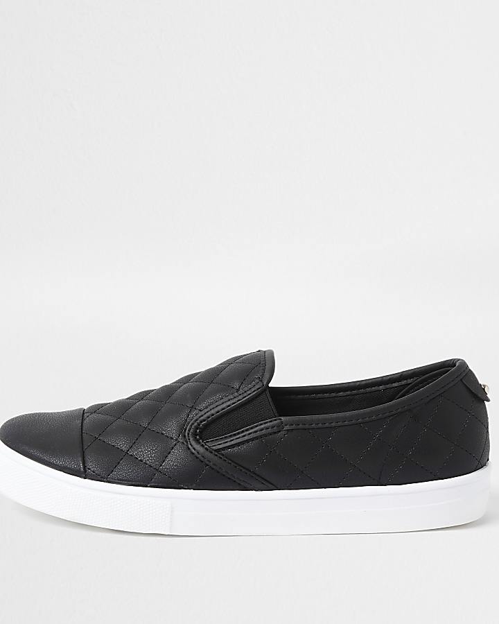 Black quilted slip on trainers