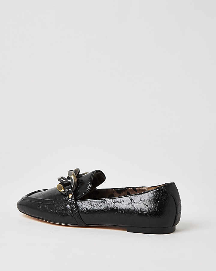 Black wide fit chain detail textured loafers