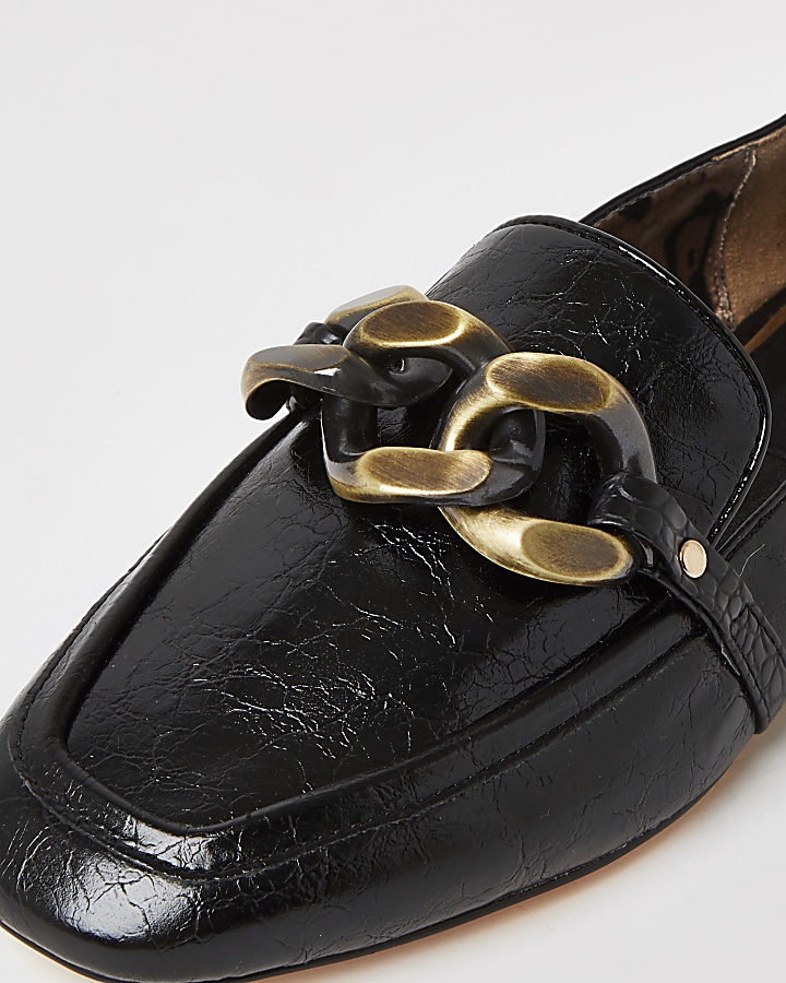 Black wide fit chain detail textured loafers