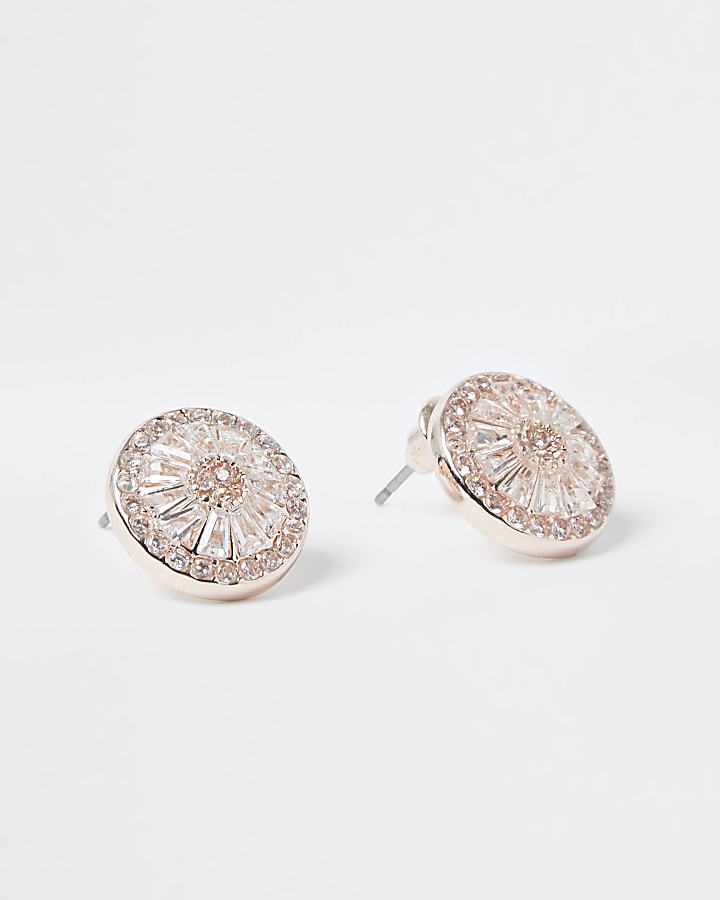 Rose gold colour wheel stud earrings