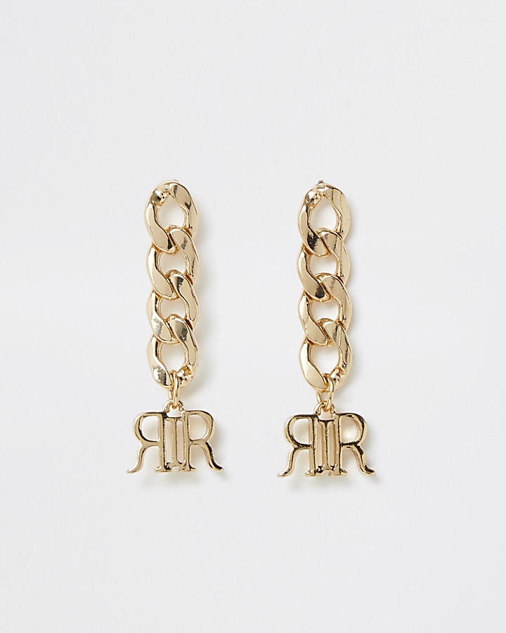 Gold colour 'RIR' chain dangle earrings