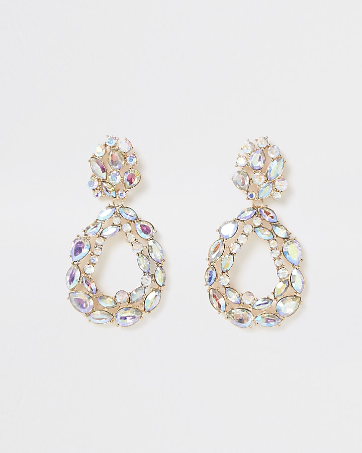 Silver colour diamante teardrop earrings