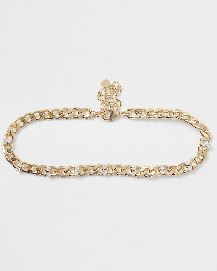 Gold colour chain diamante choker necklace