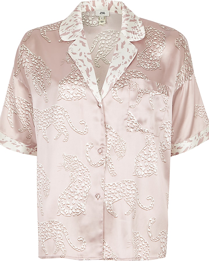 Cream tiger print pyjama shirt