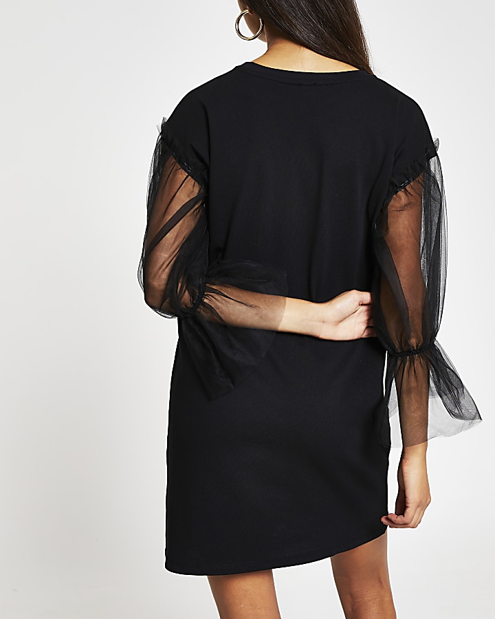 Black short sleeve mesh t-shirt dress