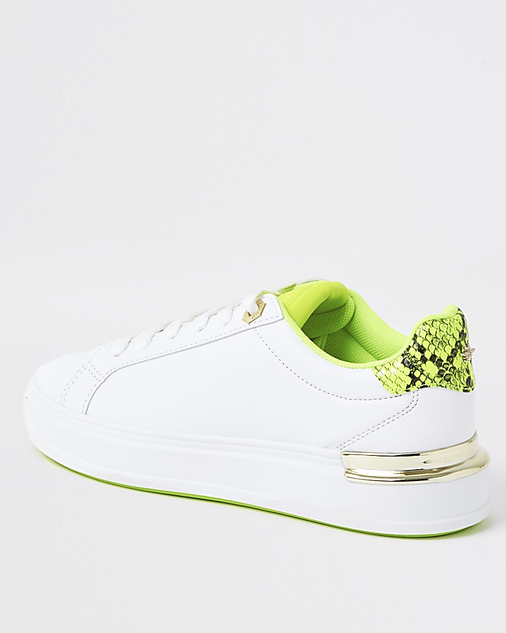 White chunky flat lace up trainers