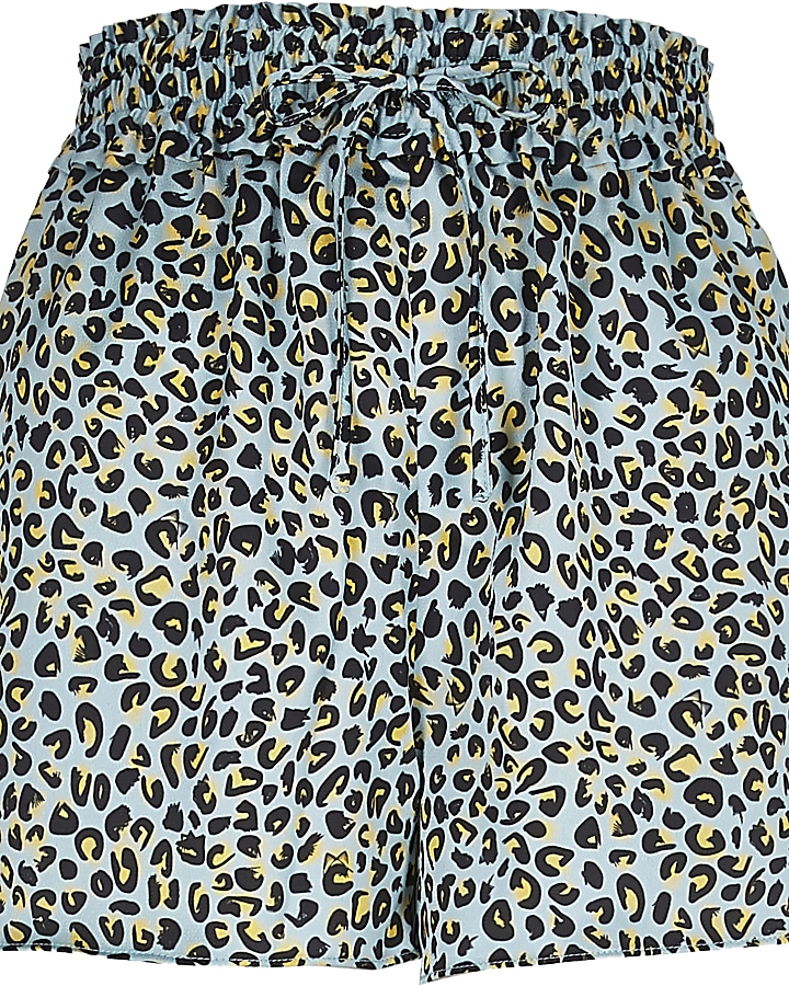 Blue leopard print runner shorts