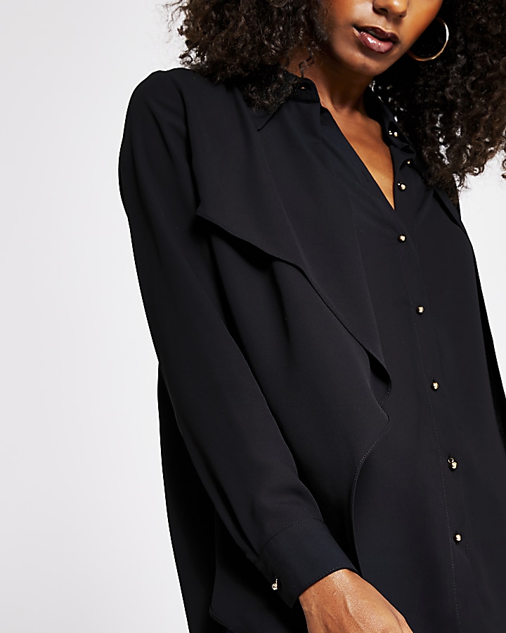Black asymmetrical front frill shirt