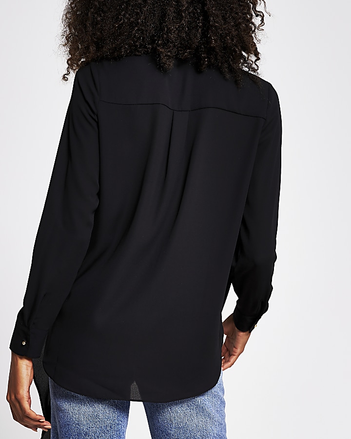 Black asymmetrical front frill shirt