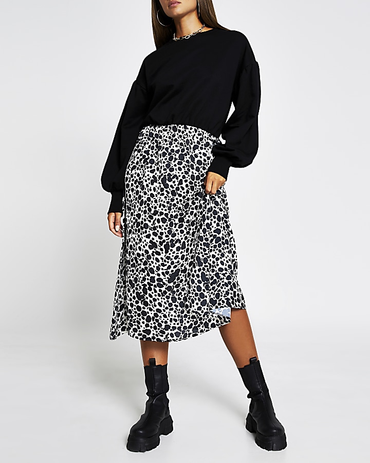 Black long sleeve Leopard print sweater dress