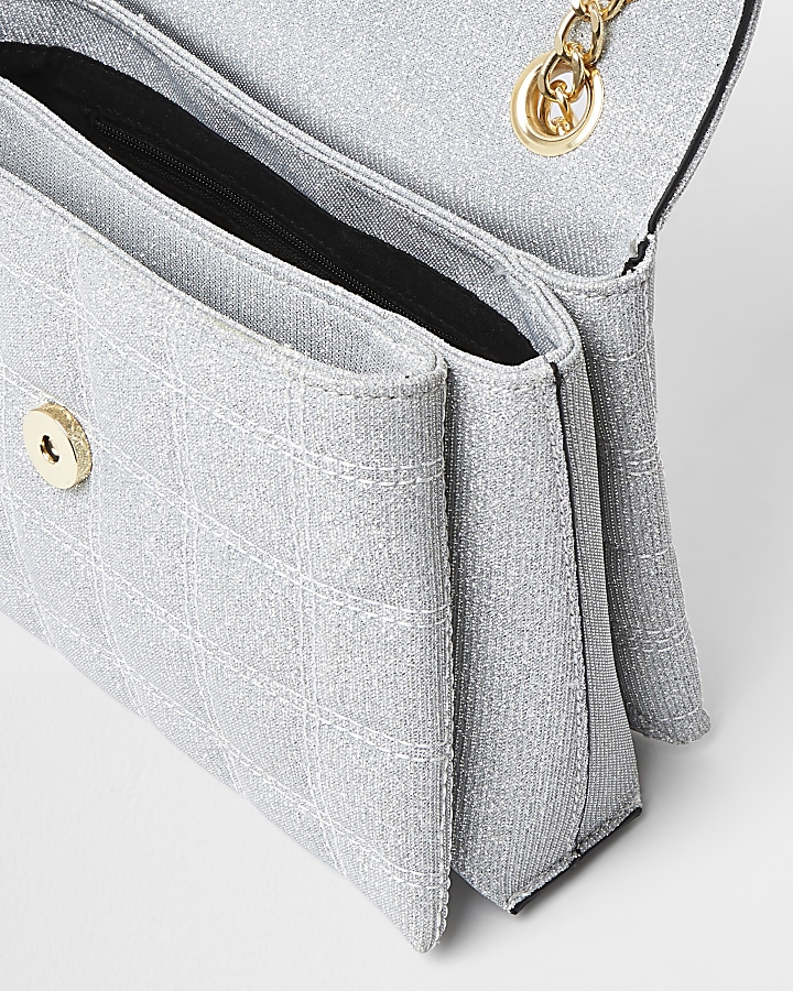 Silver sparkle quilted satchel bag