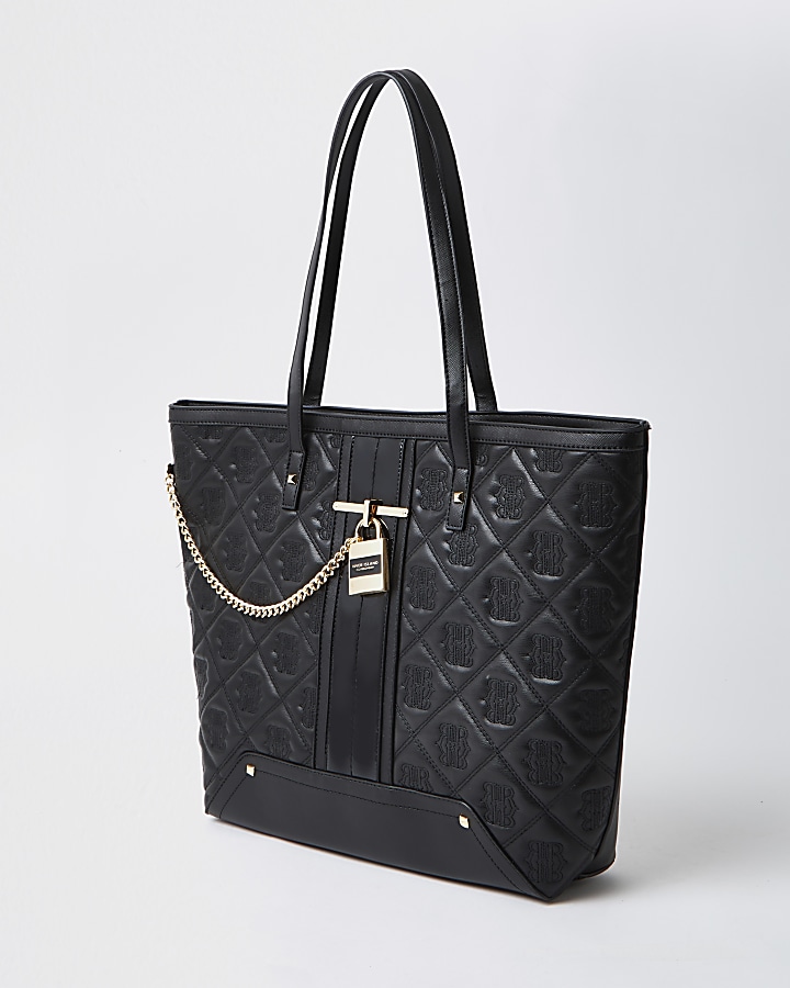 Black quilted padlock shopper bag