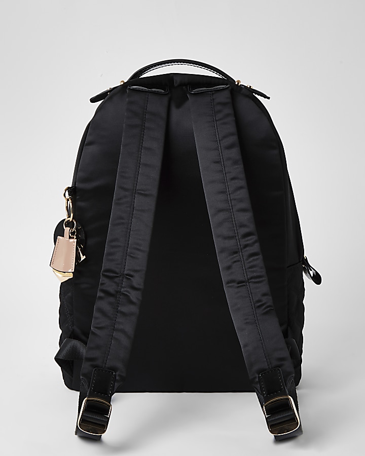 Black satin quilted backpack