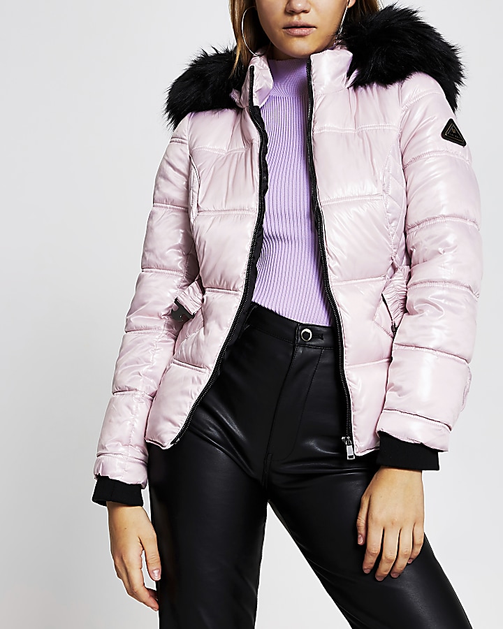 Purple quilted double zip padded coat