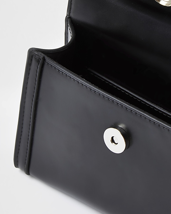 Black mini chain detail padlock crossbody bag