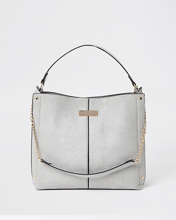 Grey patent embossed slouch bag