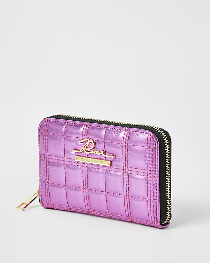 Pink patent quilted zip purse