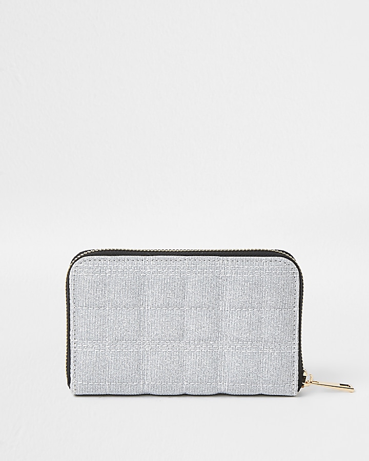 Grey sparkle quilted zip purse