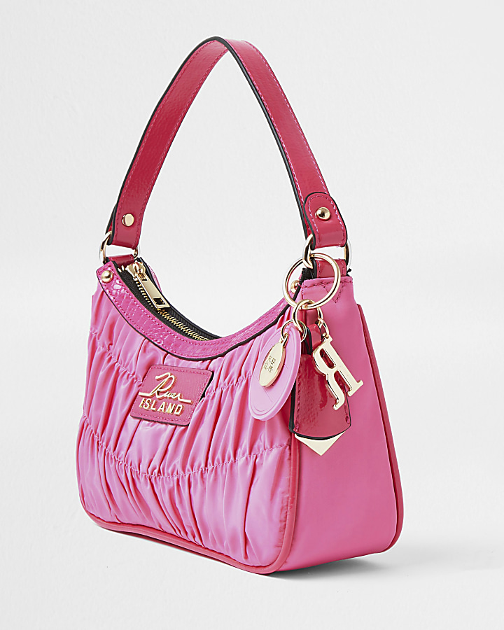 Pink ruched RI shoulder bag