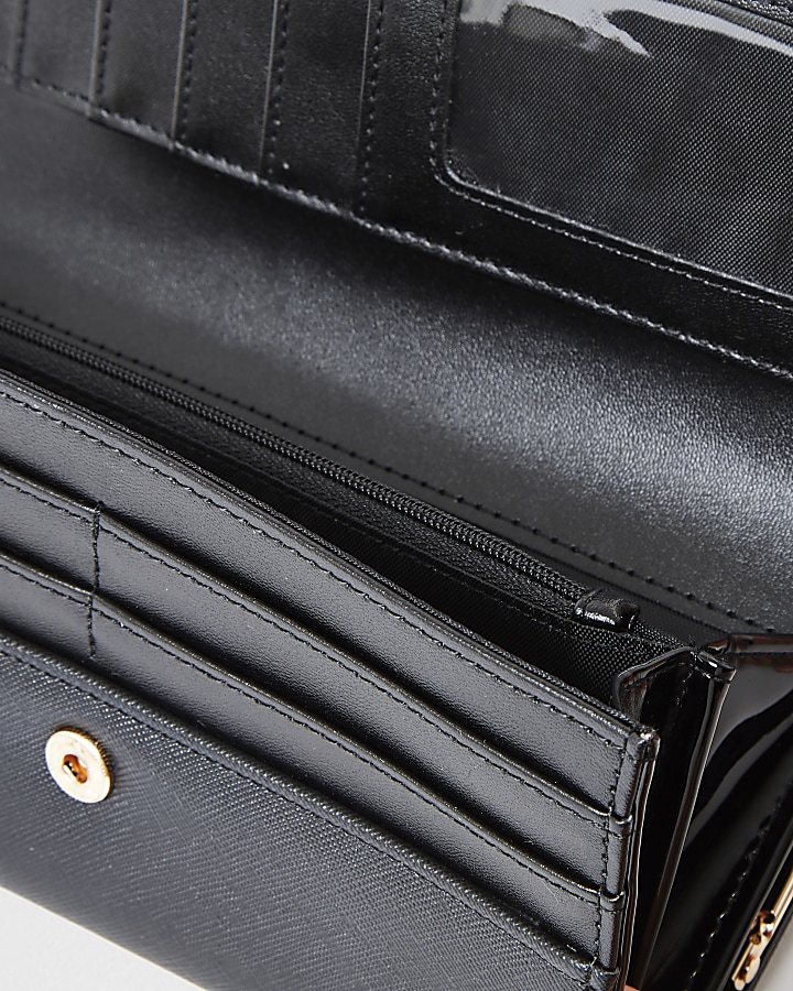 Black RI embossed padlock clip top purse