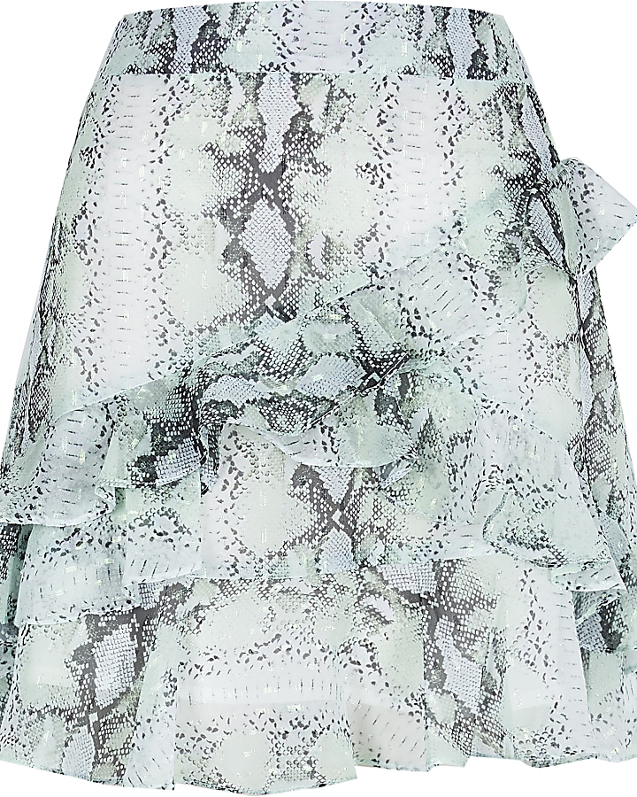 Green chiffon floral frill mini skirt