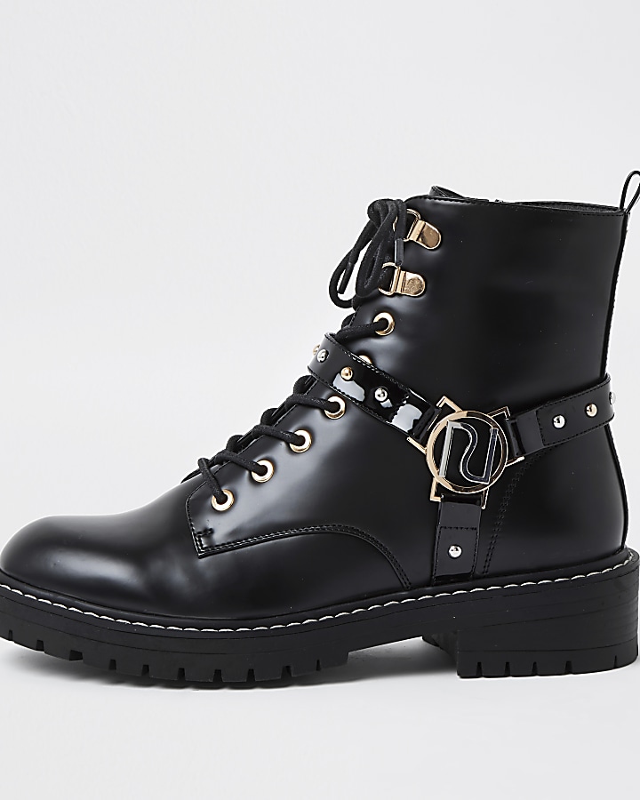 Black embellished RI chunky lace up boots