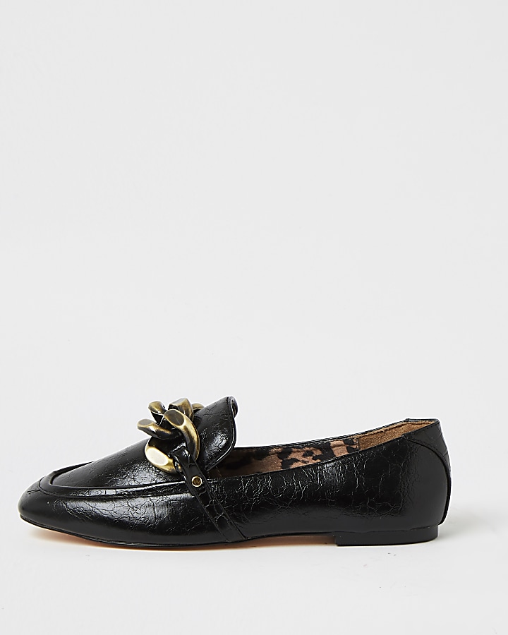 Black chain detail loafers