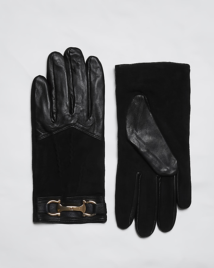 Black leather RI gloves