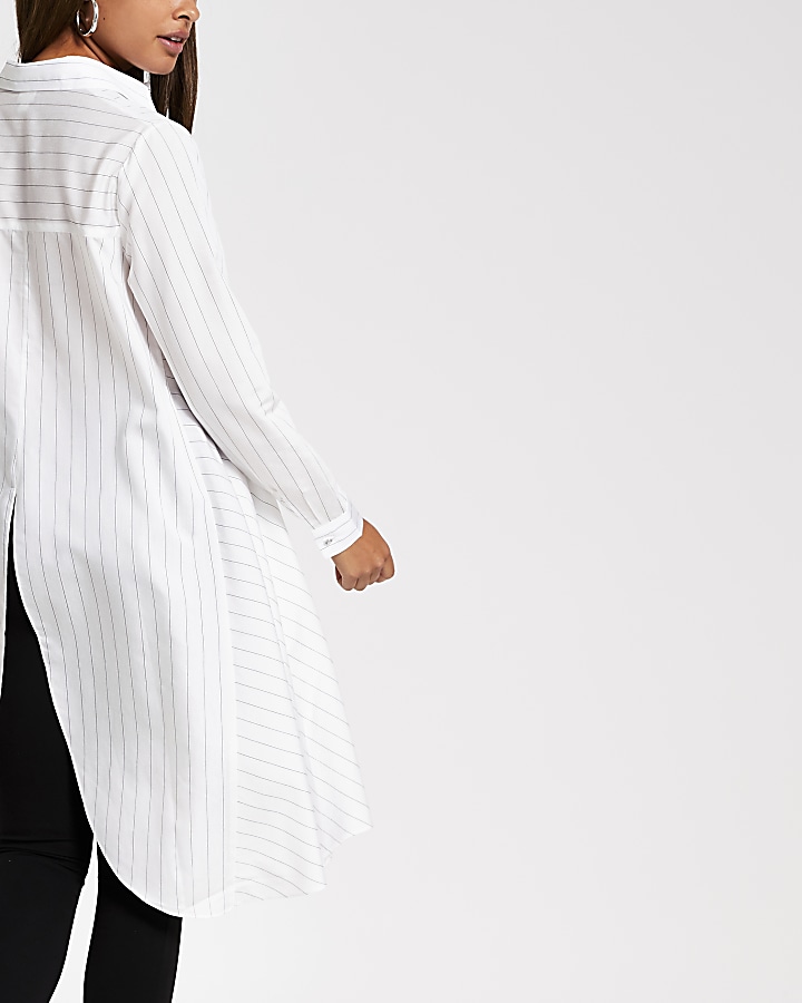 White stripe frill asymmetrical shirt