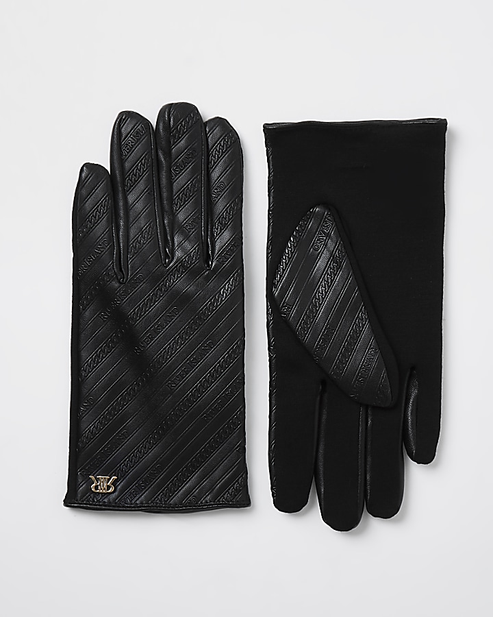 Black 'RIR' monogram embossed gloves