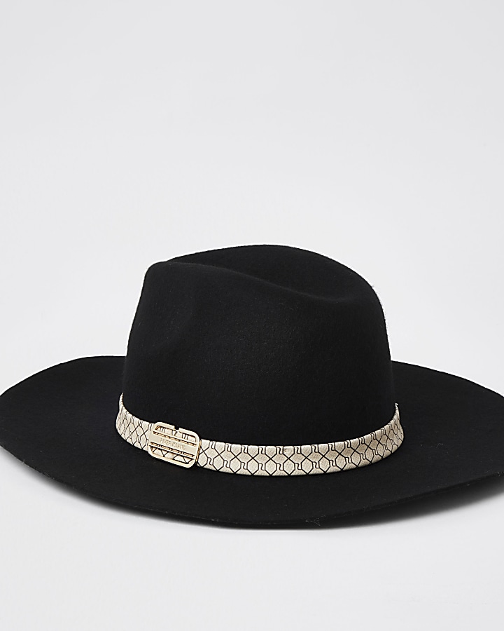 Black RI monogram Fedora hat