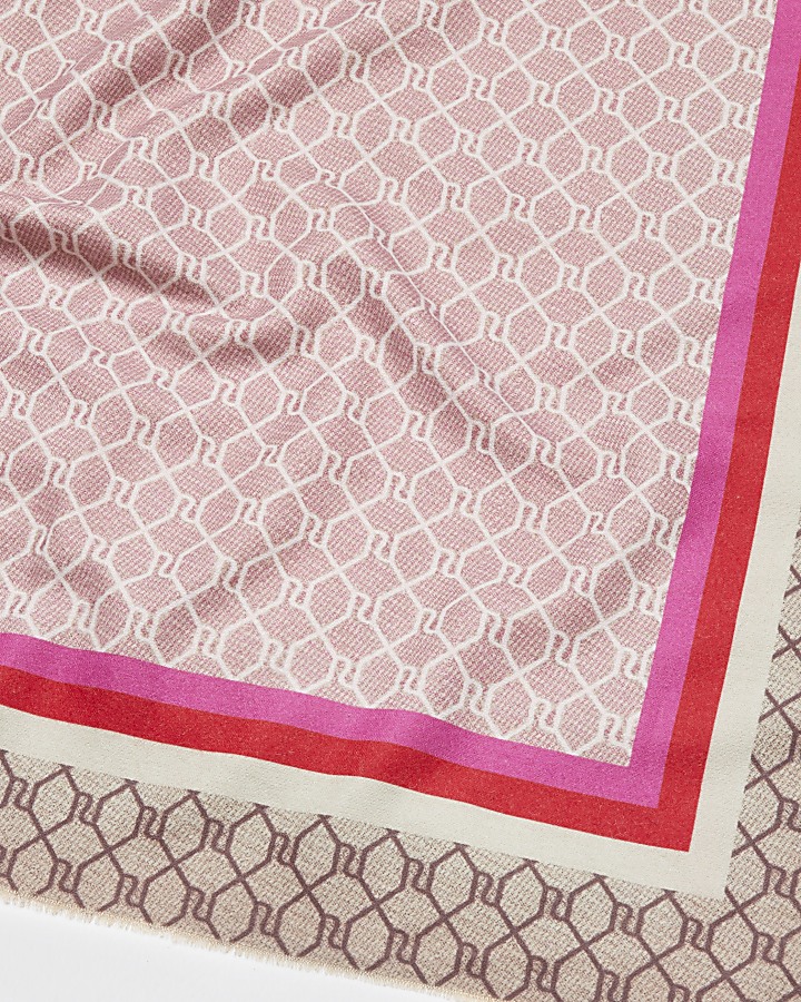 Pink border monogram print scarf’