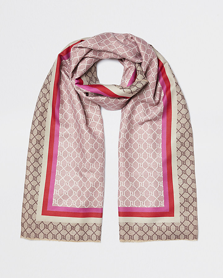 Pink border monogram print scarf’