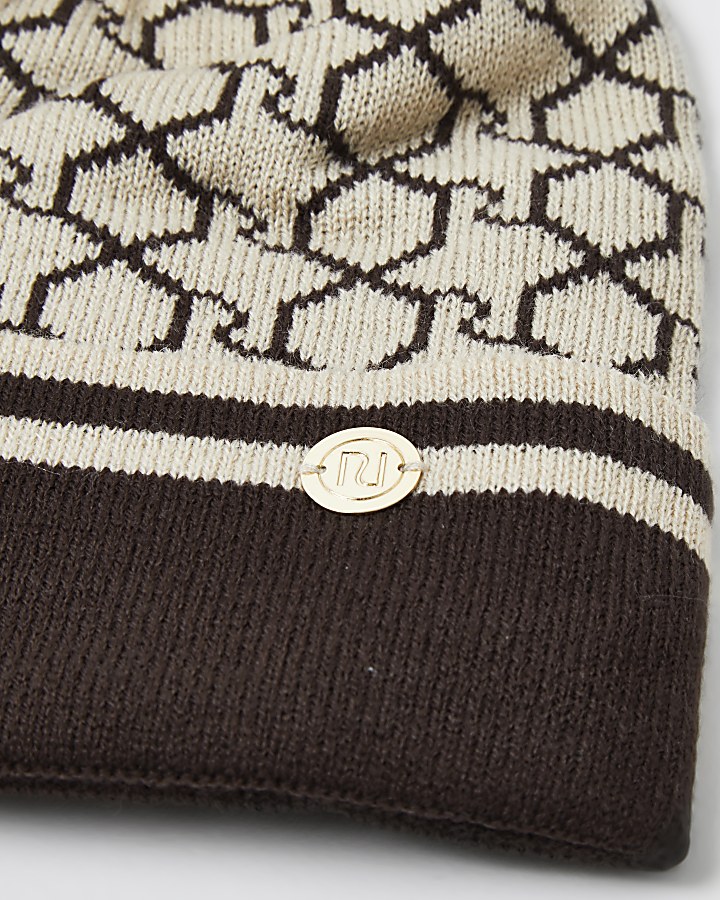 Brown RI monogram beanie hat