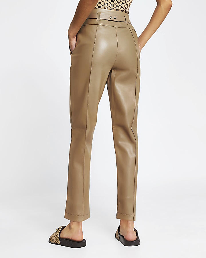 Brown faux Leather chain belt trousers