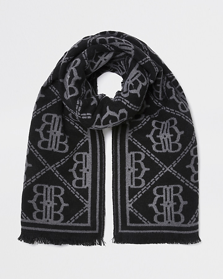 Black oversized RI monogram scarf