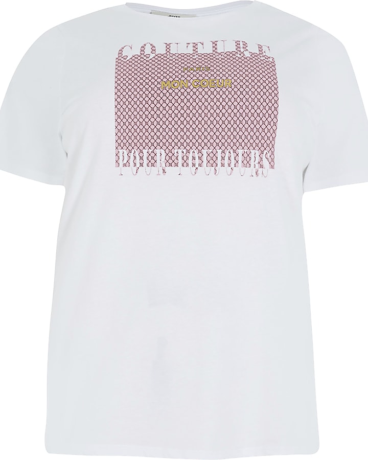 Plus white 'couture' print t-shirt
