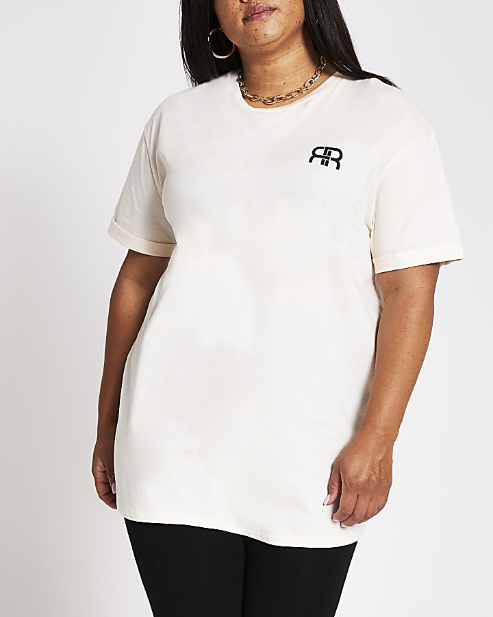 Plus cream short sleeve RR longline t-shirt