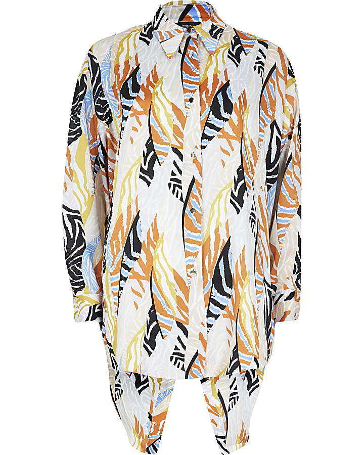 Cream tropical print overisized shirt