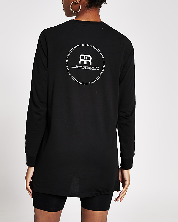 Black long sleeve RR branded longline t-shirt