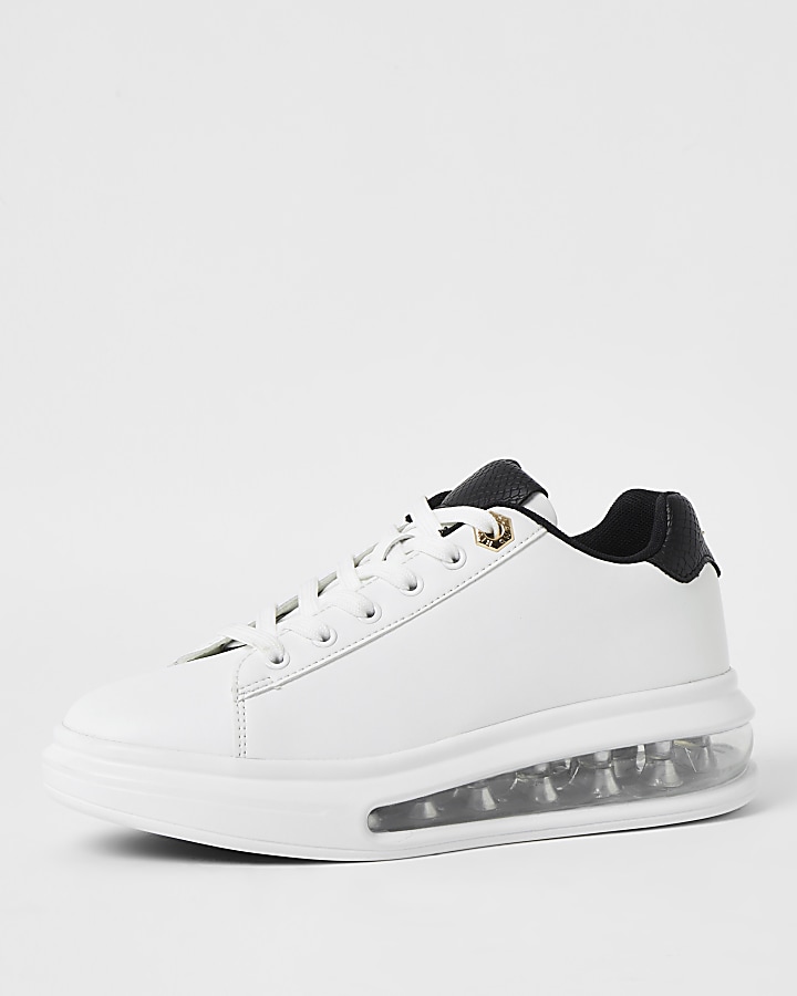 White bubble lace up outsole trainers