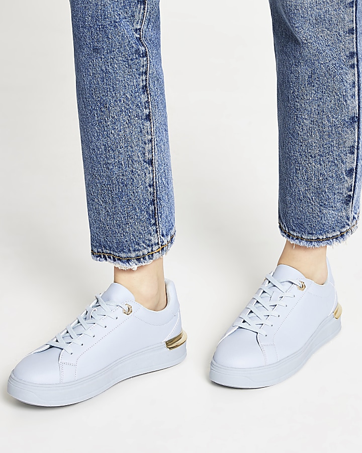 Blue faux leather chunky lace up trainers