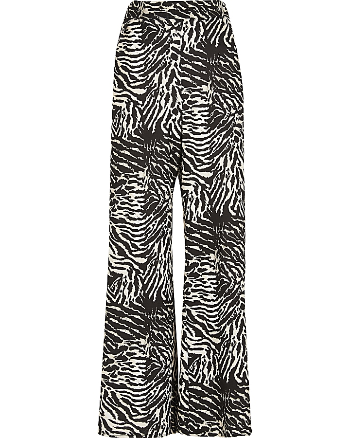 Black zebra print wide leg trousers