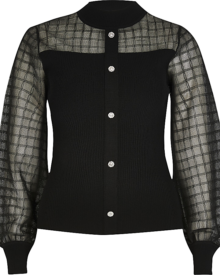 Black mesh knit body fit top