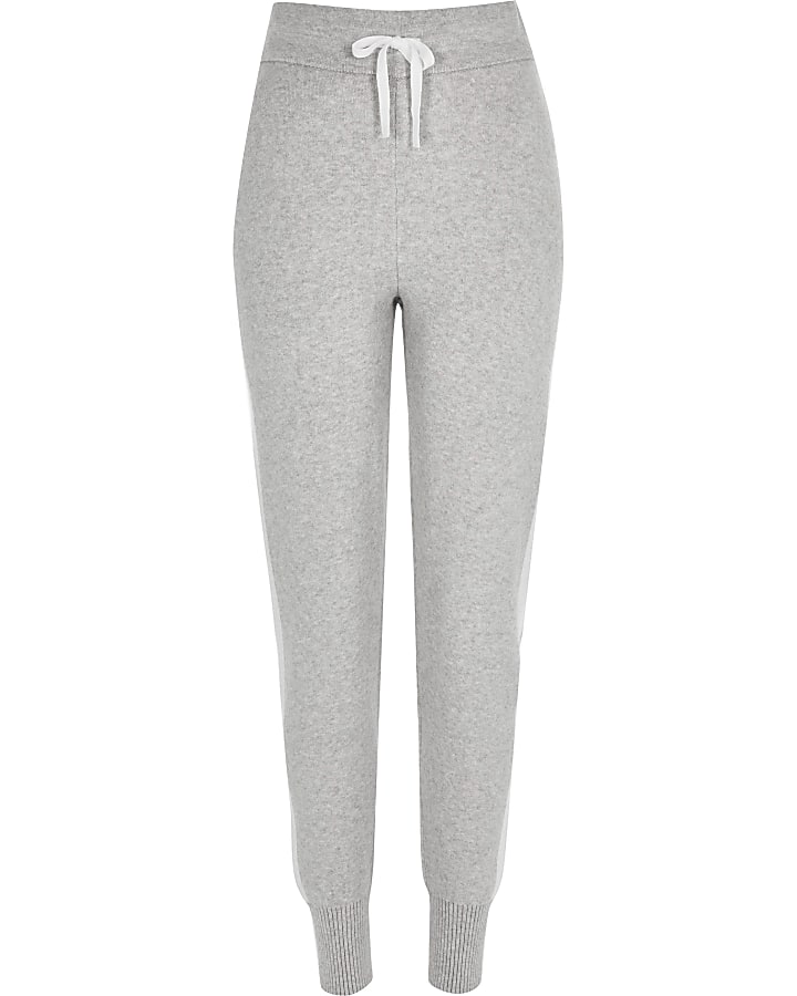Grey marl side stripe knitted jogger